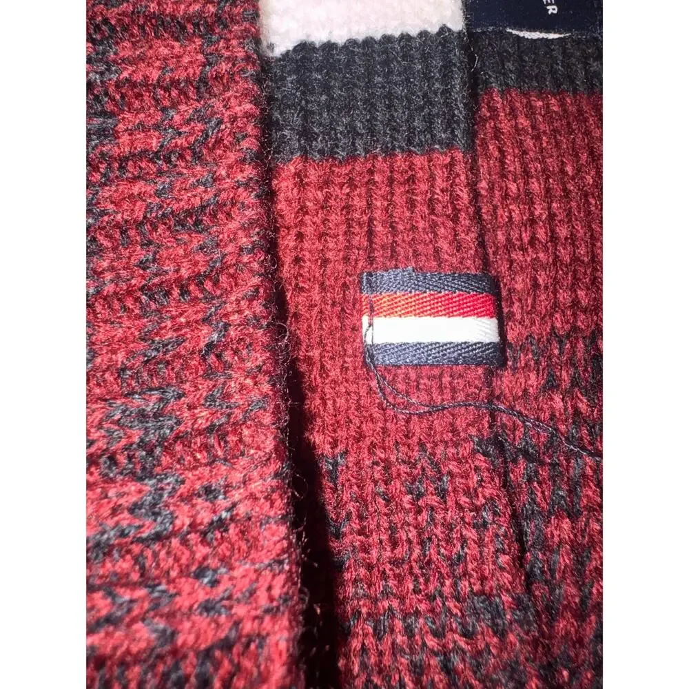 Tommy Hilfiger Men's One Size Maroon Cardigan-Knit Striped Marled Scarf NWT